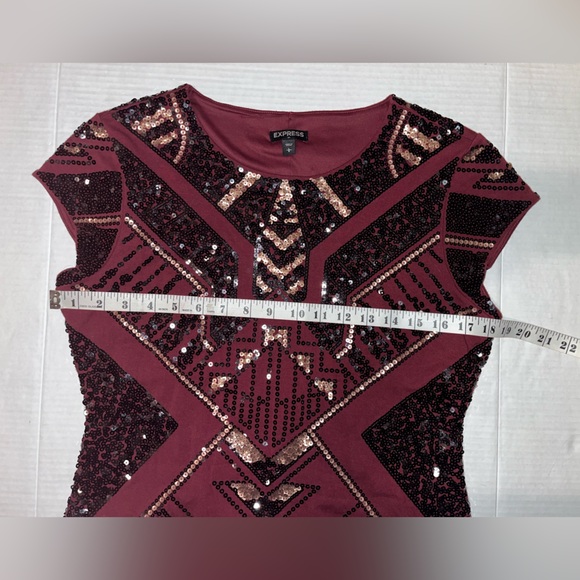 Express Burgundy and Black Sequin Dress - Picture 6 of 13